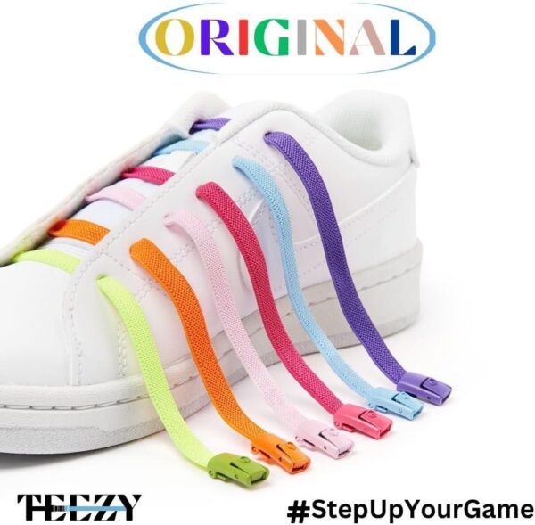 TEEZY No Tie Shoe Laces for Trainers | Premium Elastic Weave & Quick Lock Buckle | Flat Shoe Laces For Adults & Kids | Elastic Shoelaces Black White Laces No Tie | ORIGINAL - Image 3