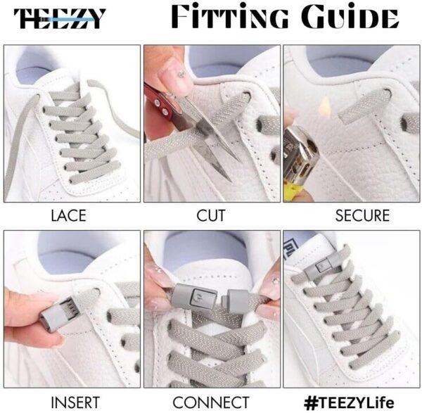 TEEZY No Tie Shoe Laces for Trainers | Premium Elastic Weave & Quick Lock Buckle | Flat Shoe Laces For Adults & Kids | Elastic Shoelaces Black White Laces No Tie | ORIGINAL - Image 6