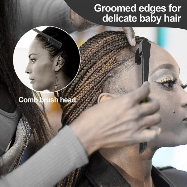 SWEET VIEW 4 Pcs Hair Styling Brush Set with 1 Pcs Edge Brush 1 Pcs Bristle Hair Brush 1 Pcs Rat Tail Comb 1 Pcs Wide Tooth Comb, Hair Comb Set for Slick Baby Hair and Flyaways - Black - Image 6