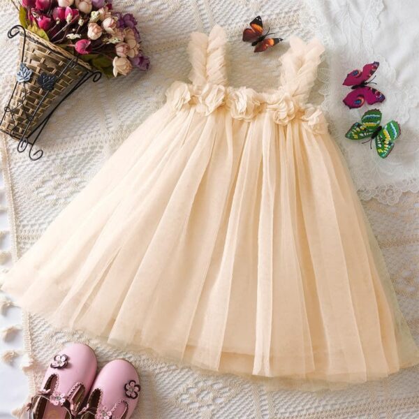 JiAmy Toddler Girl Tulle Dress Princess Casual Summer Strap Flower Sundress Mesh Sleeveless Kids Baby Dresses for Age 2-6 - Image 2