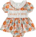 XIXIMAON Cute Baby Girl Summer Clothes Babydoll Collar Short Puff Sleeve Letter Embroidery Ruffle Romper Dress Mamas Mini Floral Jumpsuit Toddler Outfits