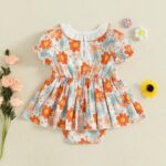 XIXIMAON Cute Baby Girl Summer Clothes Babydoll Collar Short Puff Sleeve Letter Embroidery Ruffle Romper Dress Mamas Mini Floral Jumpsuit Toddler Outfits - Image 6