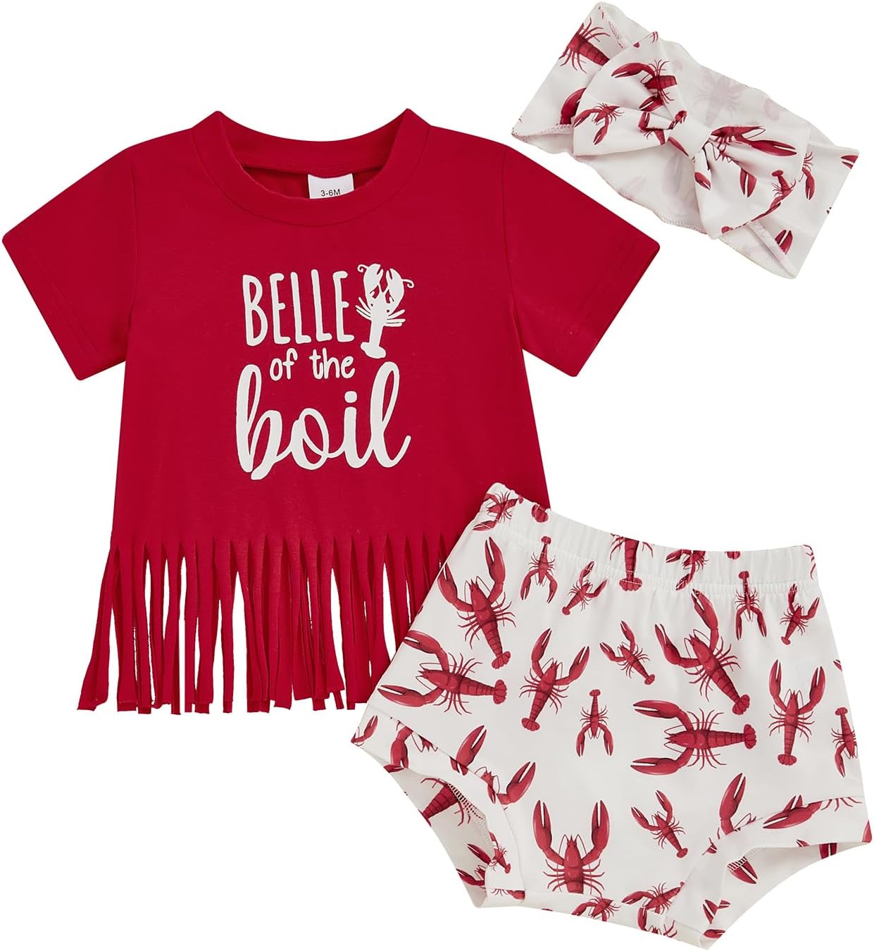 1744542936_71XJ72W4qGL._AC_SL1500_.jpg Barbotimer Baby Girl Crayfish Boil Tassel Shirt Retro Lobster Bloomer Shorts Headband Bummies Bow Set Cute 3Pcs Summer Clothes - Image 1