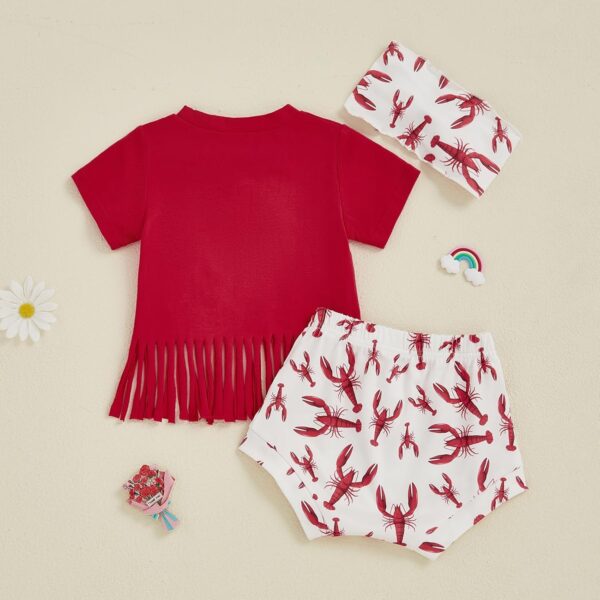 Barbotimer Baby Girl Crayfish Boil Tassel Shirt Retro Lobster Bloomer Shorts Headband Bummies Bow Set Cute 3Pcs Summer Clothes - Image 3