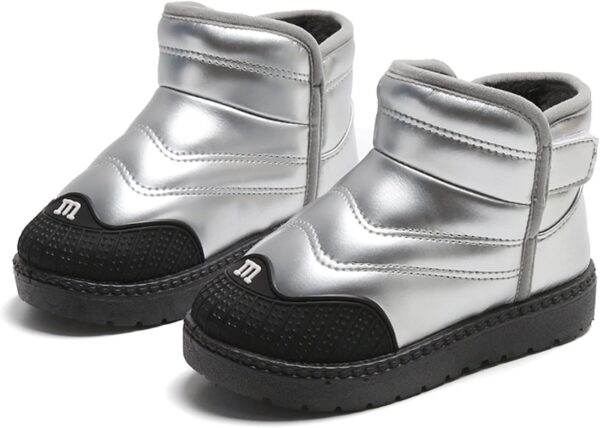 Toddler Boys Girls Snow Boots Baby Boy Fall Warm F𝘂r Lined Boots Winter Wa𝘁erproof Outdoor Ankle Booties Non Slip Shoes for Baby Toddler School Classic 𝗢xford Boots (Silver, 13 Little Child) - Image 2