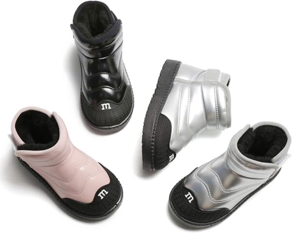 Toddler Boys Girls Snow Boots Baby Boy Fall Warm F𝘂r Lined Boots Winter Wa𝘁erproof Outdoor Ankle Booties Non Slip Shoes for Baby Toddler School Classic 𝗢xford Boots (Silver, 13 Little Child) - Image 3
