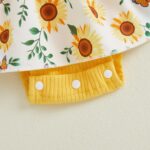 XIXIMAON Toddler Baby Girl Summer Outfit Sunflower Butterfly Print Ruffled Flying Sleeve Shirt Ribbed Romper Dress Bow Headband Newborn Clothes Girls - Image 5