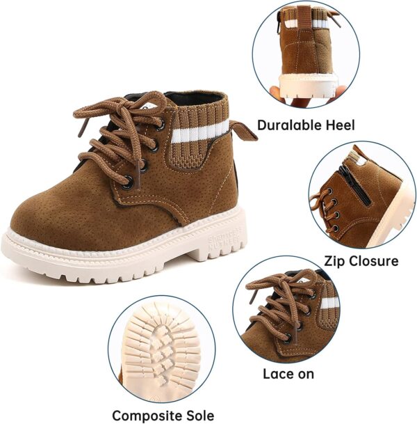 FEOYA Toddler Baby Boys Girls British Style Ankle Boots Suede Snow Boots Fur Lined Warm Shoe Lace Up Boots Shoes - Image 2