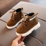FEOYA Toddler Baby Boys Girls British Style Ankle Boots Suede Snow Boots Fur Lined Warm Shoe Lace Up Boots Shoes - Image 3
