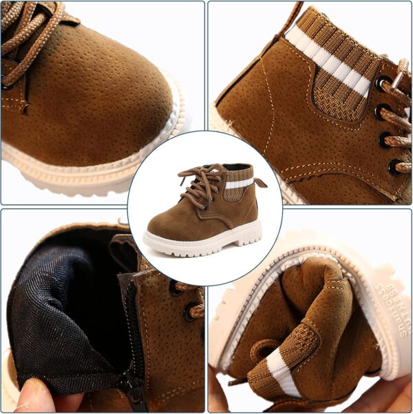 FEOYA Toddler Baby Boys Girls British Style Ankle Boots Suede Snow Boots Fur Lined Warm Shoe Lace Up Boots Shoes - Image 4
