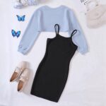 LIKCAISA Girls 2 Piece Outfits Cute Kids Sleeveless Bodycon Cami Dress & Long Sleeve Tops Crop Set for Teen Girls Party Clothes Summer Christmas Clothing Teenage Girls School Preppy Butterfly Dresses - Image 4