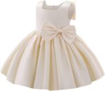 IBTOM CASTLE Flower Girls Wedding Dress Kids Pageant Bridesmaid Dress Baby Silky Satin Bowknot Toddler Girl Pirncess Birthday Party Christening Baptism Dress Formal Prom Gown