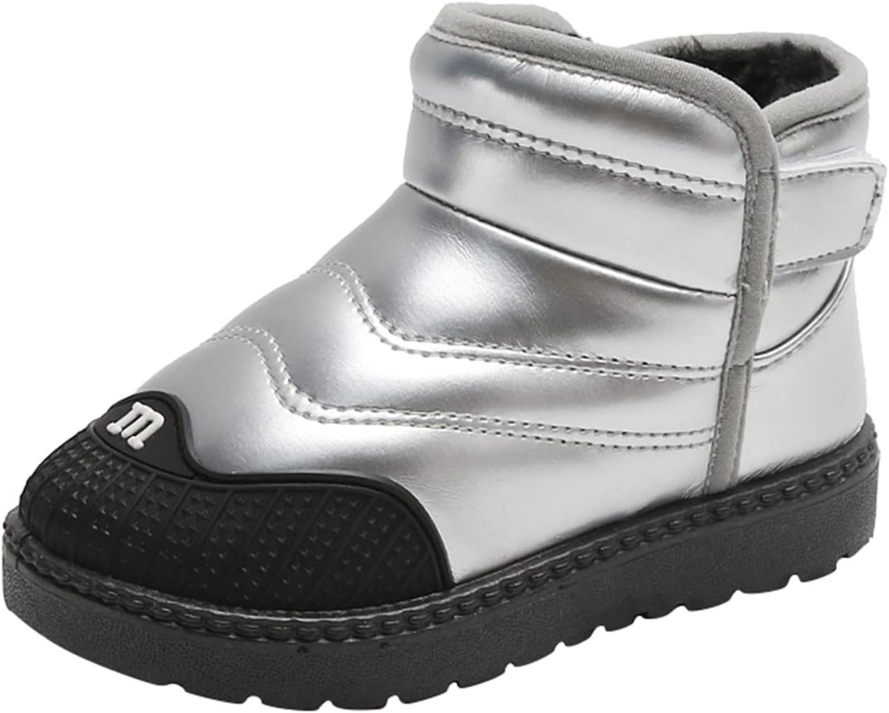 1744652036_61l4fiQU8XL._AC_SL1500_.jpg Toddler Boys Girls Snow Boots Baby Boy Fall Warm F𝘂r Lined Boots Winter Wa𝘁erproof Outdoor Ankle Booties Non Slip Shoes for Baby Toddler School Classic 𝗢xford Boots (Silver, 12.5 Little Child) - Image 1