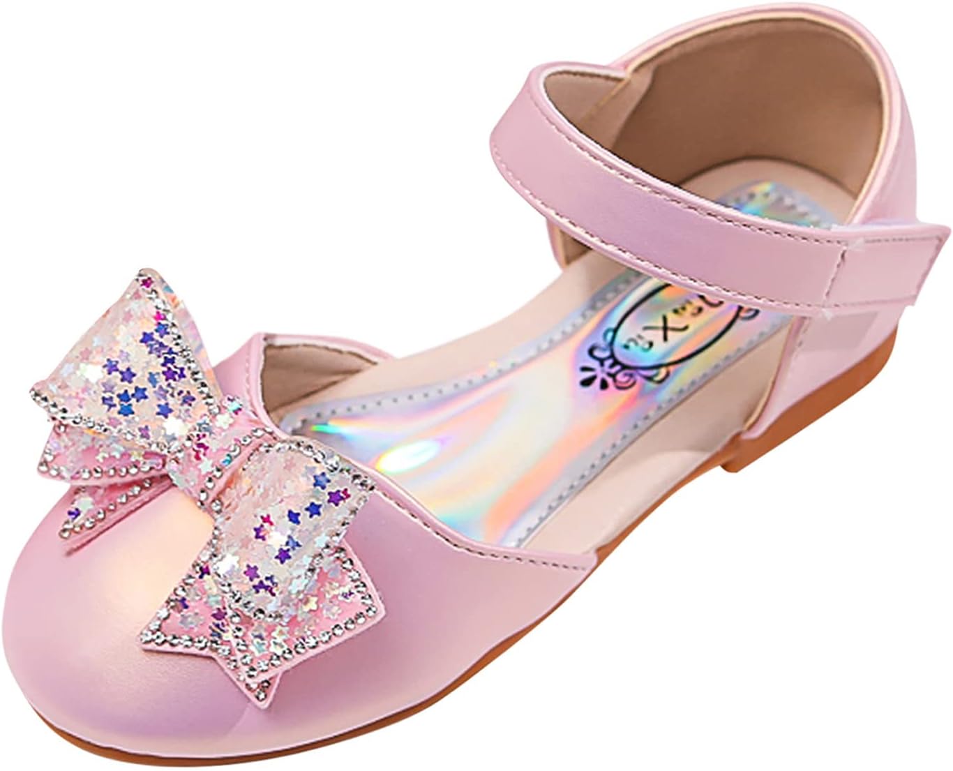1744667877_6143QTPR1PL._AC_SL1500_.jpg Baby Girls Dress Dance Shoes Bow Glitter Sequins Ankle 𝗟ow Heel Sandals Closed Toe Strap Toddler Kids Loafers (Pink, 8.5 Toddler) - Image 1