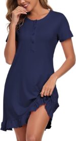 Beuwltpa Women's Nighties Button Up Maternity Nightdress Nightshirts Short Sleeve Ladies Nightwear Ruffle Hem Soft Nursing Nightgown