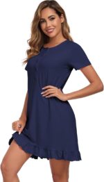 Beuwltpa Women's Nighties Button Up Maternity Nightdress Nightshirts Short Sleeve Ladies Nightwear Ruffle Hem Soft Nursing Nightgown - Image 2