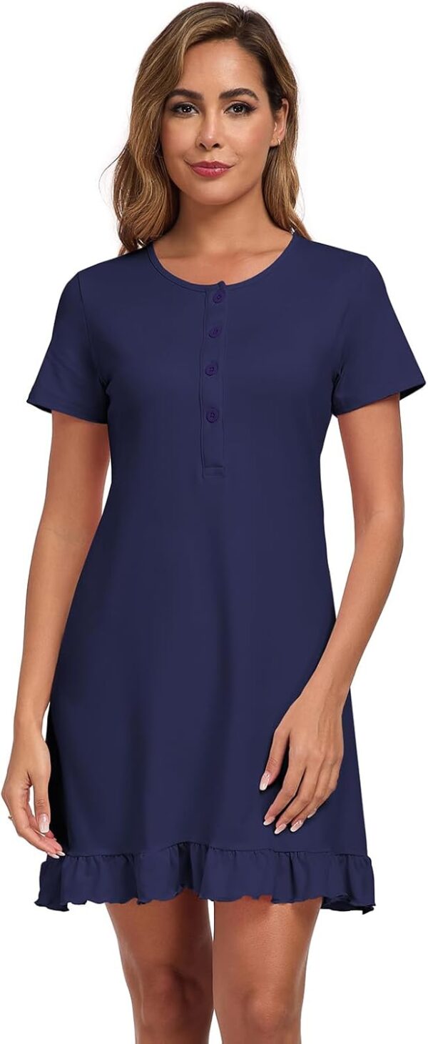 Beuwltpa Women's Nighties Button Up Maternity Nightdress Nightshirts Short Sleeve Ladies Nightwear Ruffle Hem Soft Nursing Nightgown - Image 3