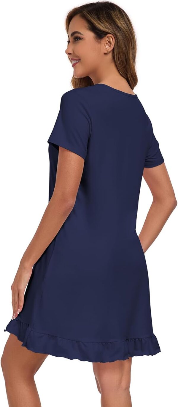 Beuwltpa Women's Nighties Button Up Maternity Nightdress Nightshirts Short Sleeve Ladies Nightwear Ruffle Hem Soft Nursing Nightgown - Image 4