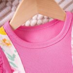 JiAmy Baby Girl Romper Dress Flowers Print Flutter Sleeve A Line Dresses Round Neck Ribbed Bow Clothes for Toddler - Image 2