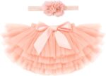 IBTOM CASTLE Baby Girls Layered Elastic Waistband Tutu Skirt with Diaper Cover +Flower Headband Set, Newborn Girls Photo Shoot Prop Outfit Soft Fluffy Ballet Tutu Dresses Skirt for Toddler