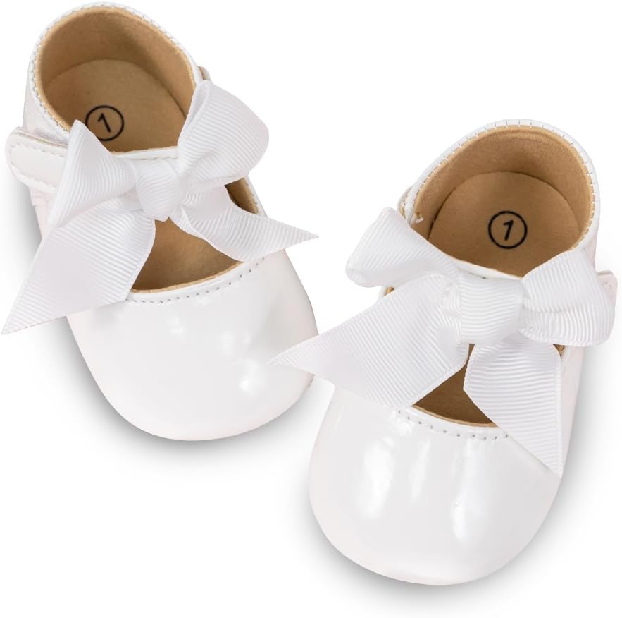 1744689643_51x7ztBycL._AC_SL1200_.jpg CENCIRILY Baby Girl Mary Jane Shoes Anti-Slip First Walking Bowknot Soft Sole Princess Wedding Dress Flats for 0-18 Month - Image 1