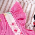 Baby Girl Romper Dress Flowers Print Flutter Sleeve A Line Dresses Round Neck Ribbed Bow Clothes for Toddler - Image 3