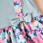 JiAmy Baby Girl Romper Dress Flowers Print Flutter Sleeve A Line Dresses Round Neck Ribbed Bow Clothes for Toddler - Image 5