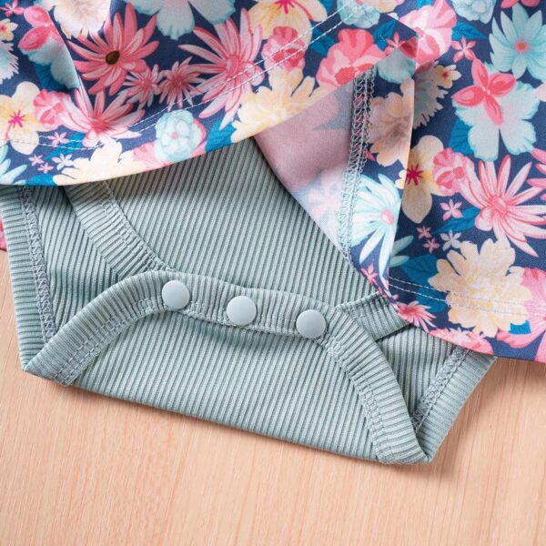 JiAmy Baby Girl Romper Dress Flowers Print Flutter Sleeve A Line Dresses Round Neck Ribbed Bow Clothes for Toddler - Image 6