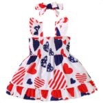 KONFEN Baby Girl Toddler Dress - Sleeveless Dresses with Stripe Star Heart + Headband, Newborn Toddler Dress Set Outfits Spring Summer Autumn for 0-3 Years (Red)