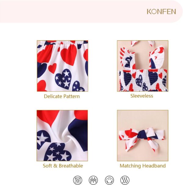 KONFEN Baby Girl Toddler Dress - Sleeveless Dresses with Stripe Star Heart + Headband, Newborn Toddler Dress Set Outfits Spring Summer Autumn for 0-3 Years (Red) - Image 5
