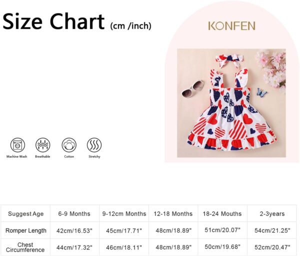 KONFEN Baby Girl Toddler Dress - Sleeveless Dresses with Stripe Star Heart + Headband, Newborn Toddler Dress Set Outfits Spring Summer Autumn for 0-3 Years (Red) - Image 6