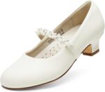 DREAM PAIRS Girls Party Shoes Low Heels for Little Big Girl Mary Jane Shoes with Pearl Rhinestones Flower Girl Pumps Princess Wedding