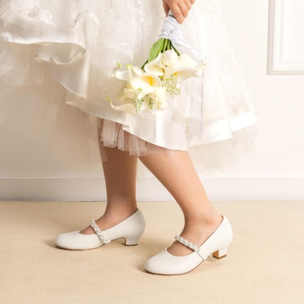 DREAM PAIRS Girls Party Shoes Low Heels for Little Big Girl Mary Jane Shoes with Pearl Rhinestones Flower Girl Pumps Princess Wedding - Image 3