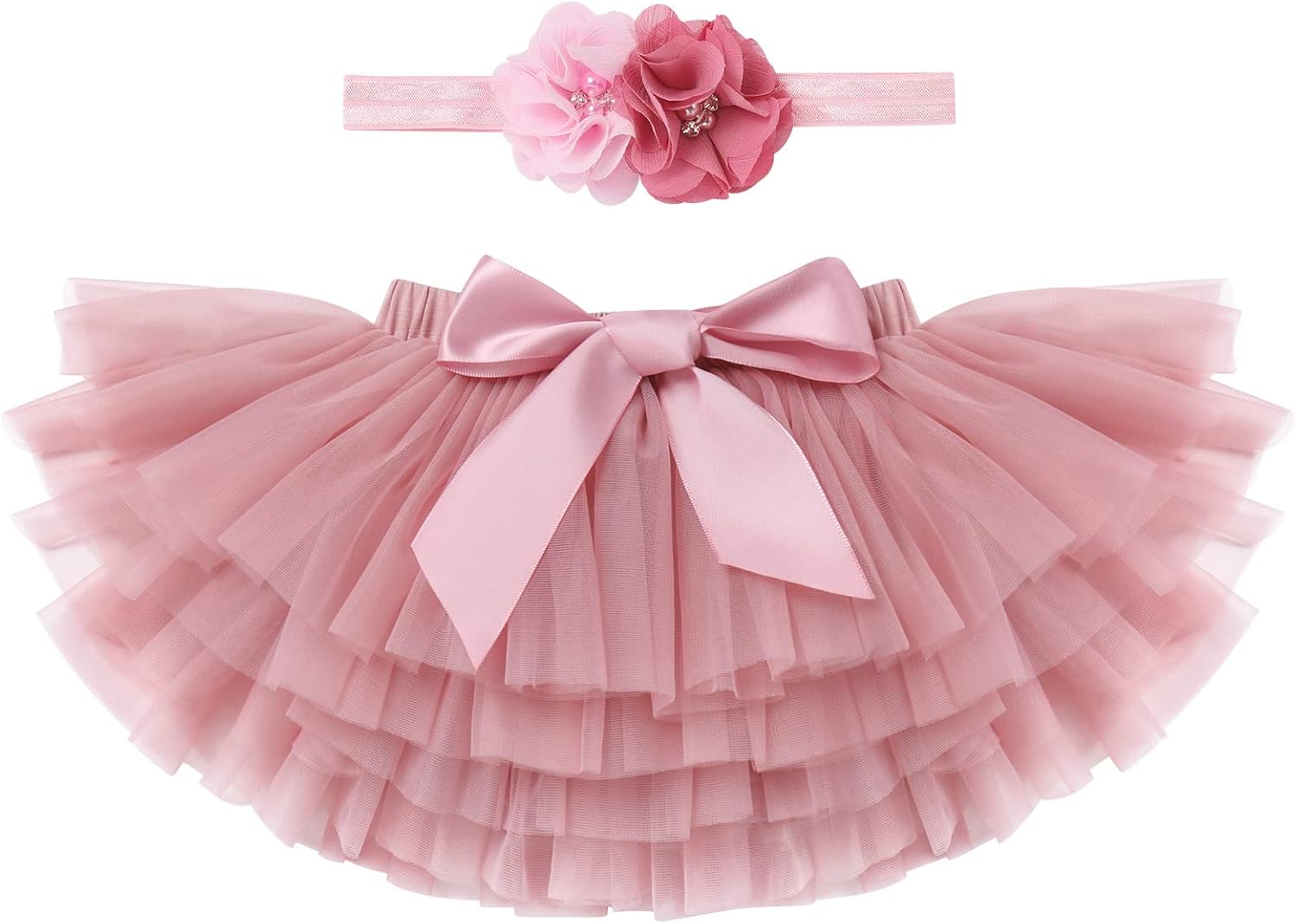 1744801055_61dOmSjrNPL._AC_SL1500_.jpg Tutu Skirt for Baby Girl with Diaper Cover Toddler Girls Layered Tulle Skirts Bloomers and Headband First Birthday Cake Smash Outfits - Image 1