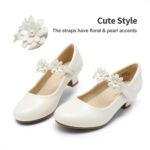 DREAM PAIRS Girls Mary Jane Shiny Bow Dress Shoes Pumps Low Heels Flower Glitter Party Wedding Princess - Image 2