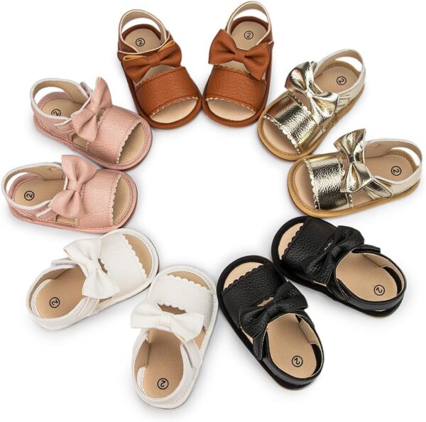 Sonsage Infant Baby Girls Boys Summer Sandals Newborn Bowknot Crib Sandal Outdoor Beach Toddler Pu Leather Soft Rubber Sole Dress Flats First Walker Shoes - Image 3