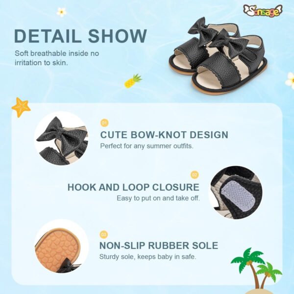 Sonsage Infant Baby Girls Boys Summer Sandals Newborn Bowknot Crib Sandal Outdoor Beach Toddler Pu Leather Soft Rubber Sole Dress Flats First Walker Shoes - Image 5