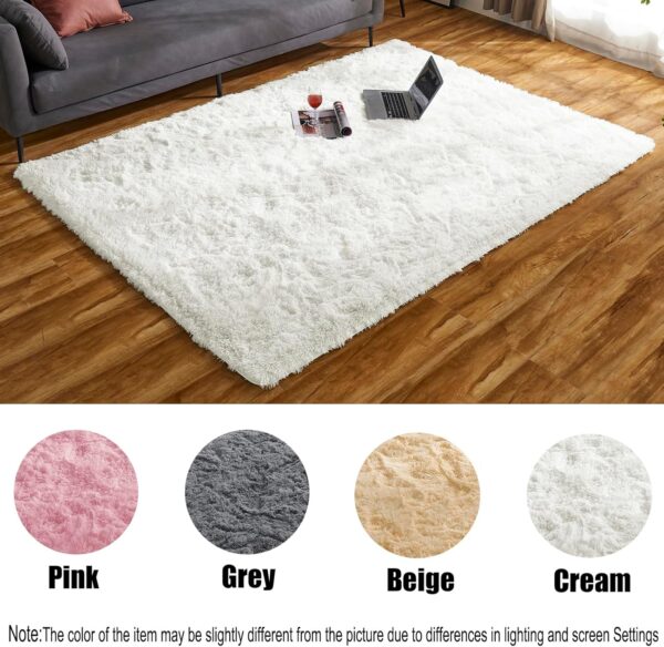 Large Rugs for Living Room,Fluffy Rugs for Bedroom,Cream Bedside Rug,Shaggy Washable Non-Slip Carpet for Lounge,Kids Room(Cream, 160x230 cm) - Image 2