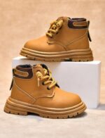 Boys Girls Combat Ankle Boots Lace up Fashion Walking Hiking Boots Winter Snow Boots for Kids Non-Slip Texture Sole - Image 3