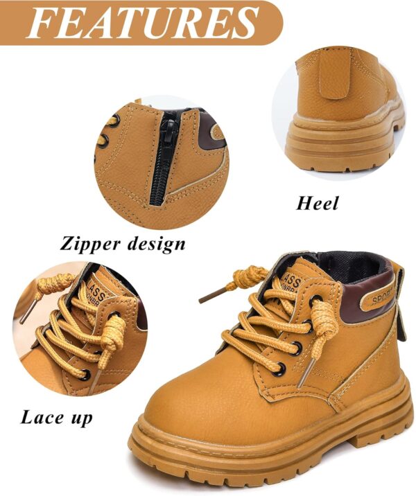 Boys Girls Combat Ankle Boots Lace up Fashion Walking Hiking Boots Winter Snow Boots for Kids Non-Slip Texture Sole - Image 4