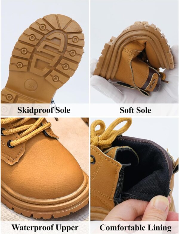 Boys Girls Combat Ankle Boots Lace up Fashion Walking Hiking Boots Winter Snow Boots for Kids Non-Slip Texture Sole - Image 5