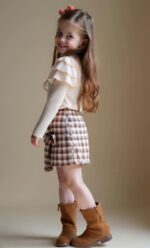 HPSOM Baby Kids Girl Clothes Set Ruffle Ribbed Long Sleeve Top Bow Tie Plaid Skirt 2PCS Spring Fall Toddler Outfits Set 2-7Y - Image 4