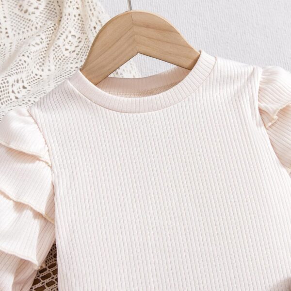 HPSOM Baby Kids Girl Clothes Set Ruffle Ribbed Long Sleeve Top Bow Tie Plaid Skirt 2PCS Spring Fall Toddler Outfits Set 2-7Y - Image 5