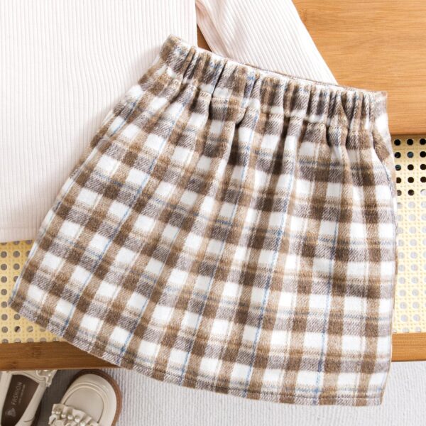 HPSOM Baby Kids Girl Clothes Set Ruffle Ribbed Long Sleeve Top Bow Tie Plaid Skirt 2PCS Spring Fall Toddler Outfits Set 2-7Y - Image 9