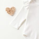 Infant Baby Girl Clothes White Rib Long Sleeve Frill Romper Daisy Flared Pants Headband Set 3pcs Fall Winter Outfits - Image 5