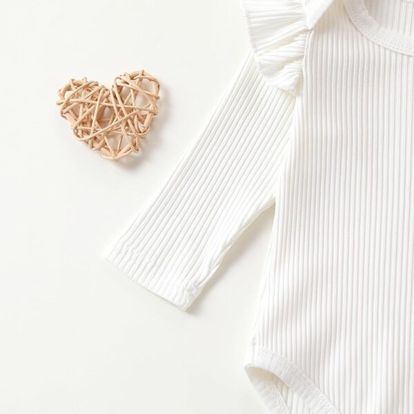 Infant Baby Girl Clothes White Rib Long Sleeve Frill Romper Daisy Flared Pants Headband Set 3pcs Fall Winter Outfits - Image 5