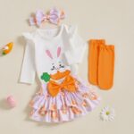 My First Easter Baby Girl Clothes 4pcs Outfit Long Sleeve Bunny Romper Ruffle Bloomer Short Socks Bow Headbands Set Newborn Baby Clothing - Image 2