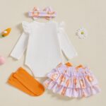 My First Easter Baby Girl Clothes 4pcs Outfit Long Sleeve Bunny Romper Ruffle Bloomer Short Socks Bow Headbands Set Newborn Baby Clothing - Image 3