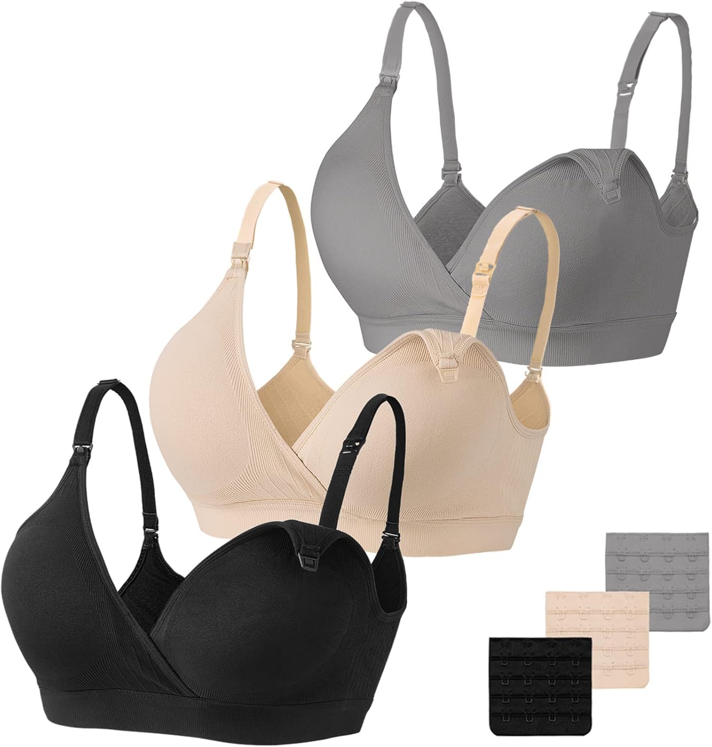 1745019253_7189sXLjkYL._AC_SL1500_.jpg Vinfact Nursing Bra 3 Pack Seamless V Neck Maternity Bra Women Pregnancy Breastfeeding Bra - Image 1