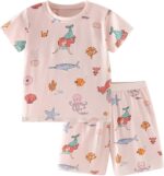 Toddler Girls Summer Short Outfits Clothes Set Kids Cute Unicorn Bunny Rainbow Animal Print Short Sleeve Cotton T-Shirt Tops and Shorts 2 Piece Crewneck Clothing Set Age 1-7 Years Old